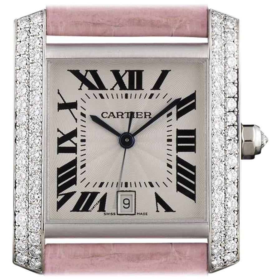 Cartier White Gold Diamond Tank Francaise Automatic Wristwatch Ref WE00351