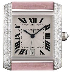 Retro Cartier White Gold Diamond Tank Francaise Automatic Wristwatch Ref WE00351