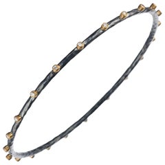 Lika Behar Diamond Bangle Bracelet in 24 Karat Yellow Gold and Oxidized Sterling