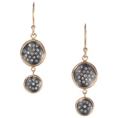 Lika Behar Diamond Drop Earrings in “Peach Glow” 22 Karat Rose Gold and Oxidized
