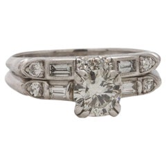 Vintage Engagement Ring Platinum 0.75 Carat Round Brilliant I-SI2, circa 1950s