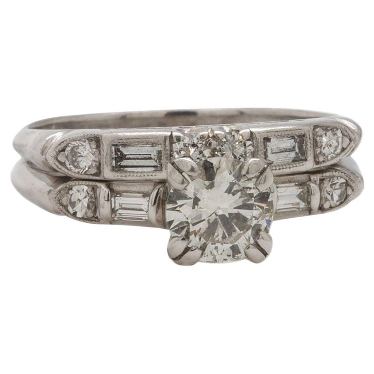  Vintage  Engagement  Ring  Platinum 0 75 Carat Round 