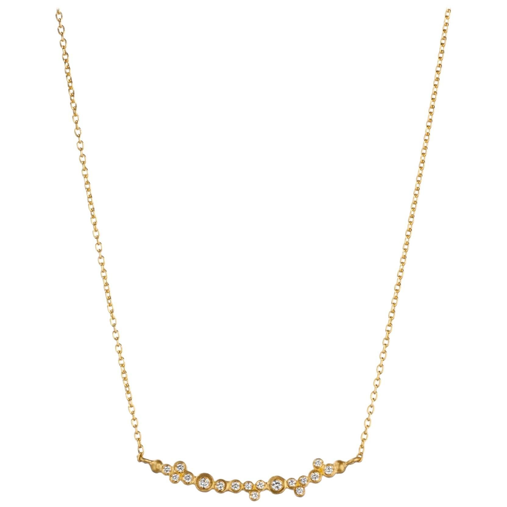 Lika Behar “Dylan” Diamond Bar Necklace in 24 Karat Yellow Gold For Sale