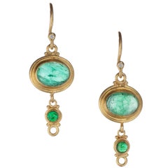 Lika Behar “Reflections” Emerald and Diamond Drop Earrings in 24 and 22 Karat