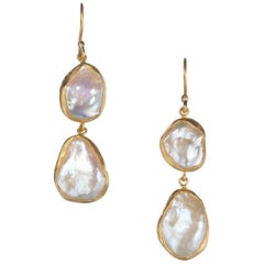 Lika Behar “Karin” Double Drop Pearl Earrings in 24 Karat Yellow Gold