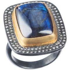 Lika Behar “Nightfall” Labradorite and Diamond Ring in 24 Karat Yellow Gold