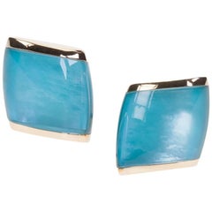 Vhernier "Plateau" Ear Clips in Turquoise, Mother-of-Pearl and Crystal Quartz