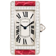 Cartier Ladies White Gold Tank Americaine Diamond Bezel Quartz Wristwatch