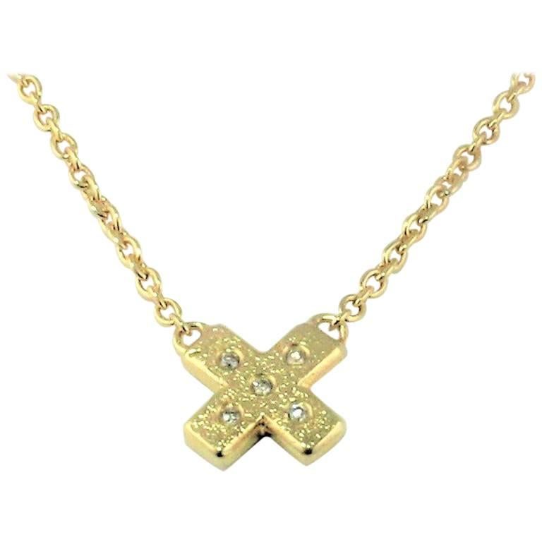 Diamond Kiss Yellow Gold-Plated Pendant Necklace For Sale