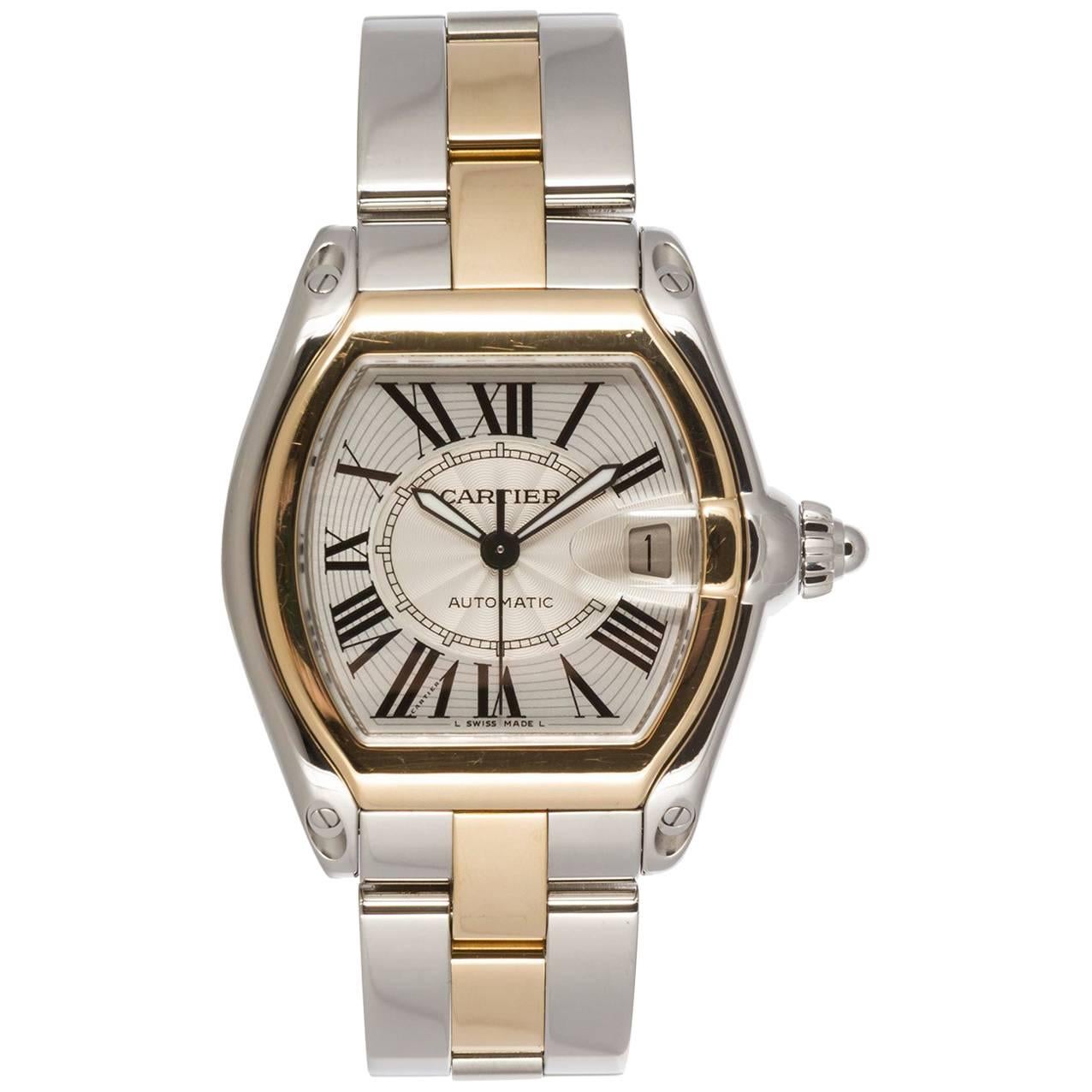 Cartier Yellow Gold Stainless Steel Large Roadster Automatic Wristwatch 