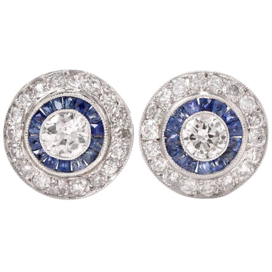 Sapphire Diamond Target Stud Earrings