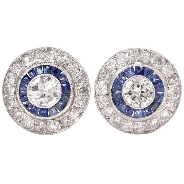 Sapphire Diamond Target Stud Earrings at 1stDibs target 14k gold earrings