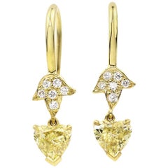 Julius Cohen Yellow Diamond and Gold Leaf Earrings