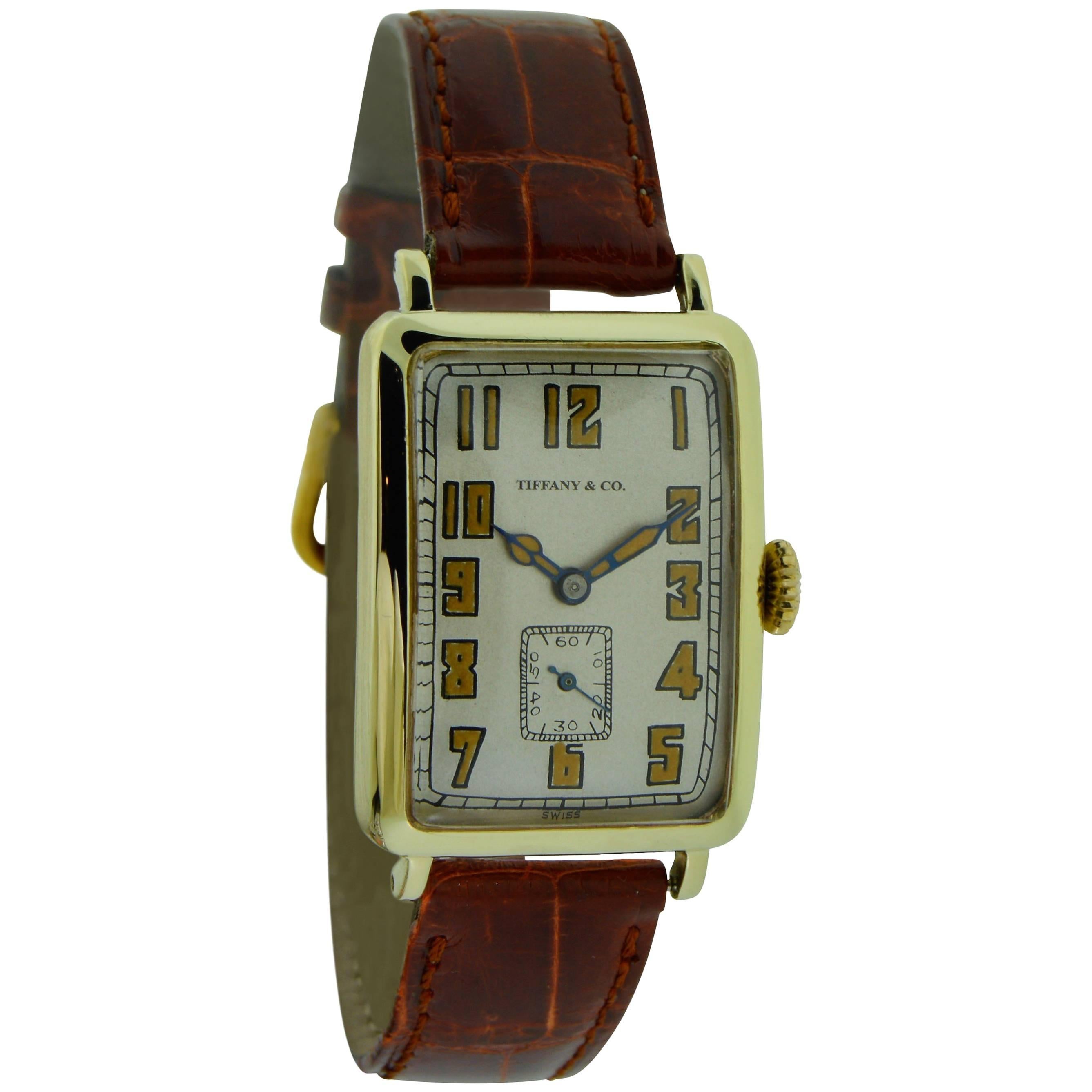 Tiffany & Co. Solid Gold Longines Dial Stern Freres Art Deco Manual Wristwatch