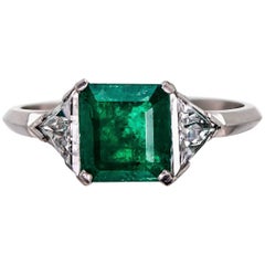 Platinum Emerald Diamond Ring, circa 1930 Platinum Emerald Diamond Ring, circa 1930