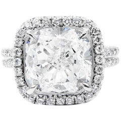 GIA Certified 4.54 Carat Cushion G VS2 Diamond Platinum Pave Halo Ring