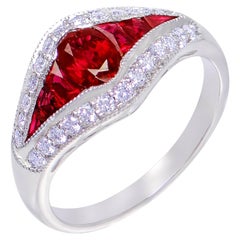 Udozzo, 18 Karat White Gold Ladies Men's Red Ruby Diamond Cocktail Ring