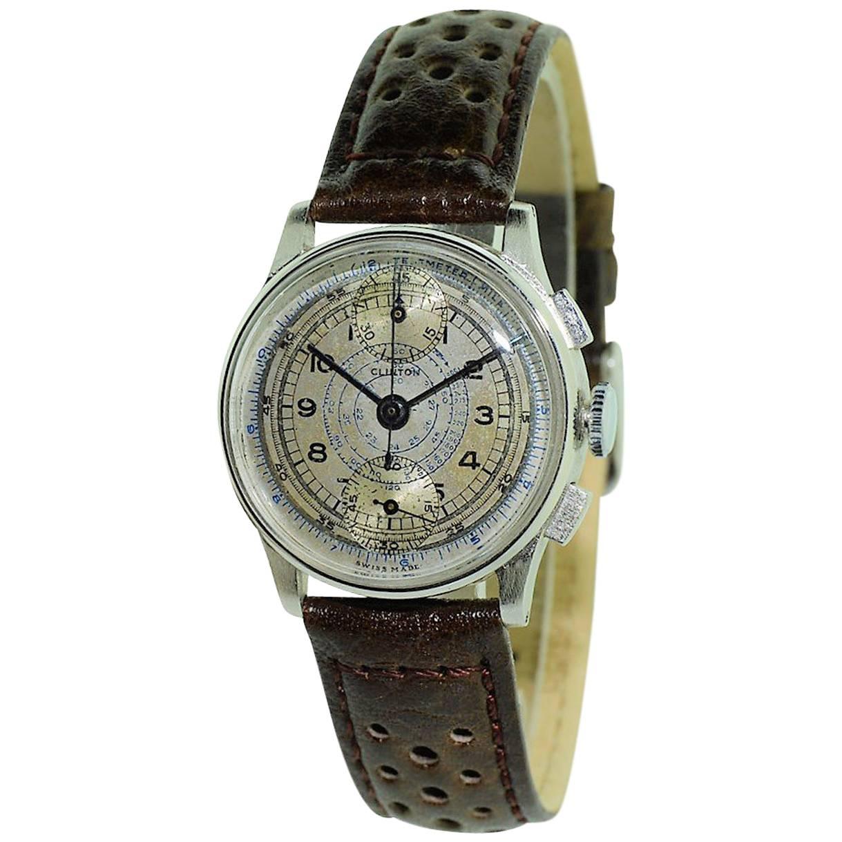 Clinton by Buren Stainless Steel Chronograph Manual Wind Wristwatch