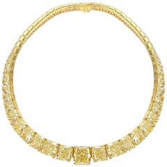 Magnificent One of a Kind Fancy Yellow Diamond Necklace