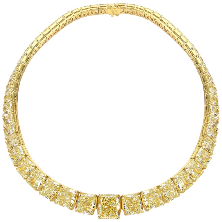 Magnificent One of a Kind Fancy Yellow Diamond Necklace For Sale