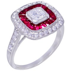 Udozzo, 18 Karat White Gold Ladies and Men's Red Ruby Diamond Cocktail Ring