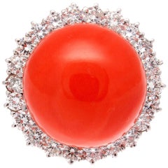 Coral Diamond Gold Ring