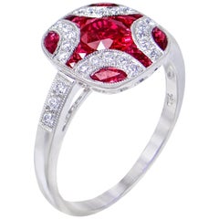 Udozzo, 18 Karat White Gold Ladies Men Red Ruby Diamond Statement Cocktail Ring