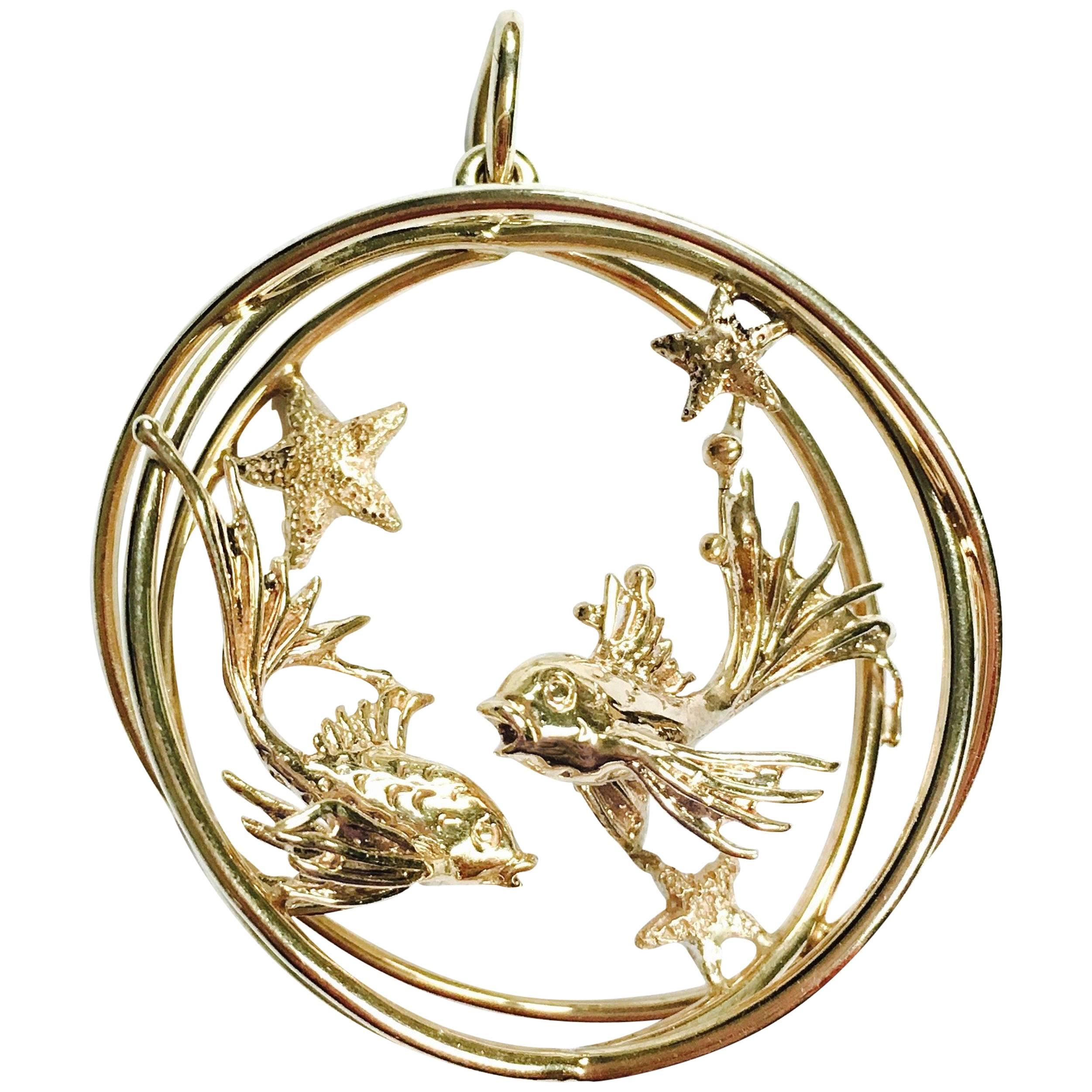 Ruser Pisces Zodiac Gold Pendant