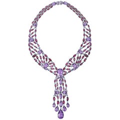 Pink and Purple, Amethyst, Sapphire, Diamonds, 18 Karat White Gold Necklace