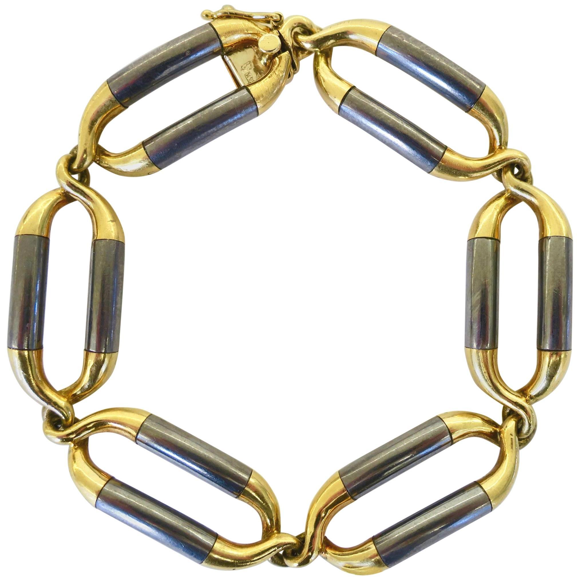 Van Cleef & Arpels Steel and Gold Link Bracelet
