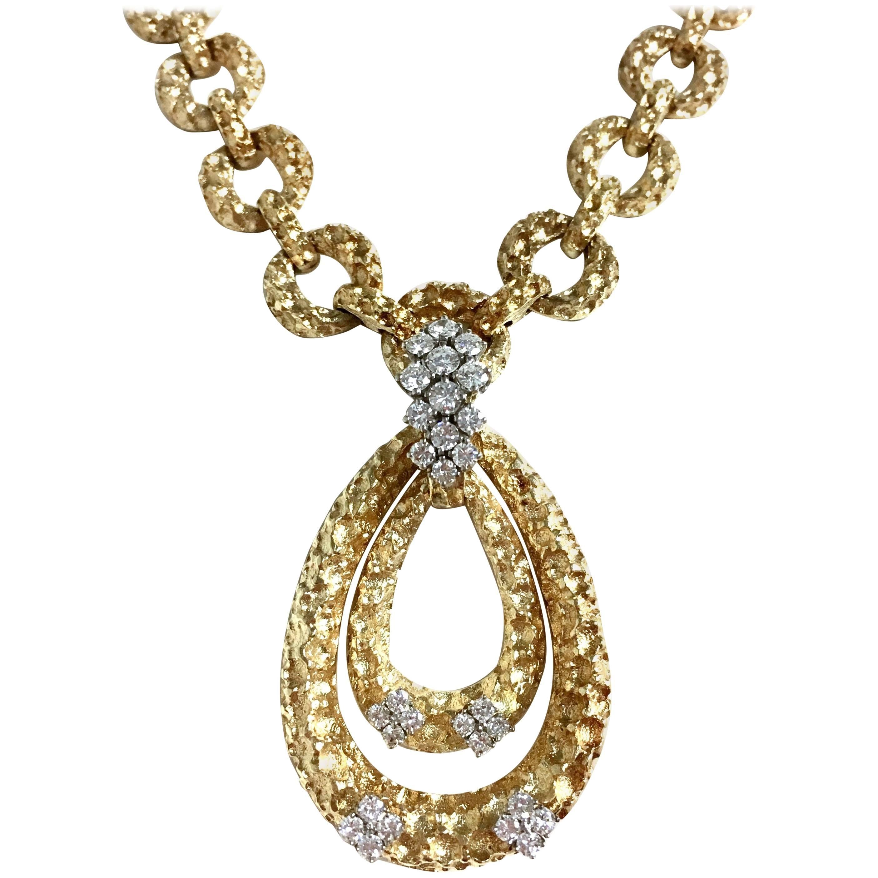 Vintage Diamond and Yellow Gold Pendant Enhacer Necklace