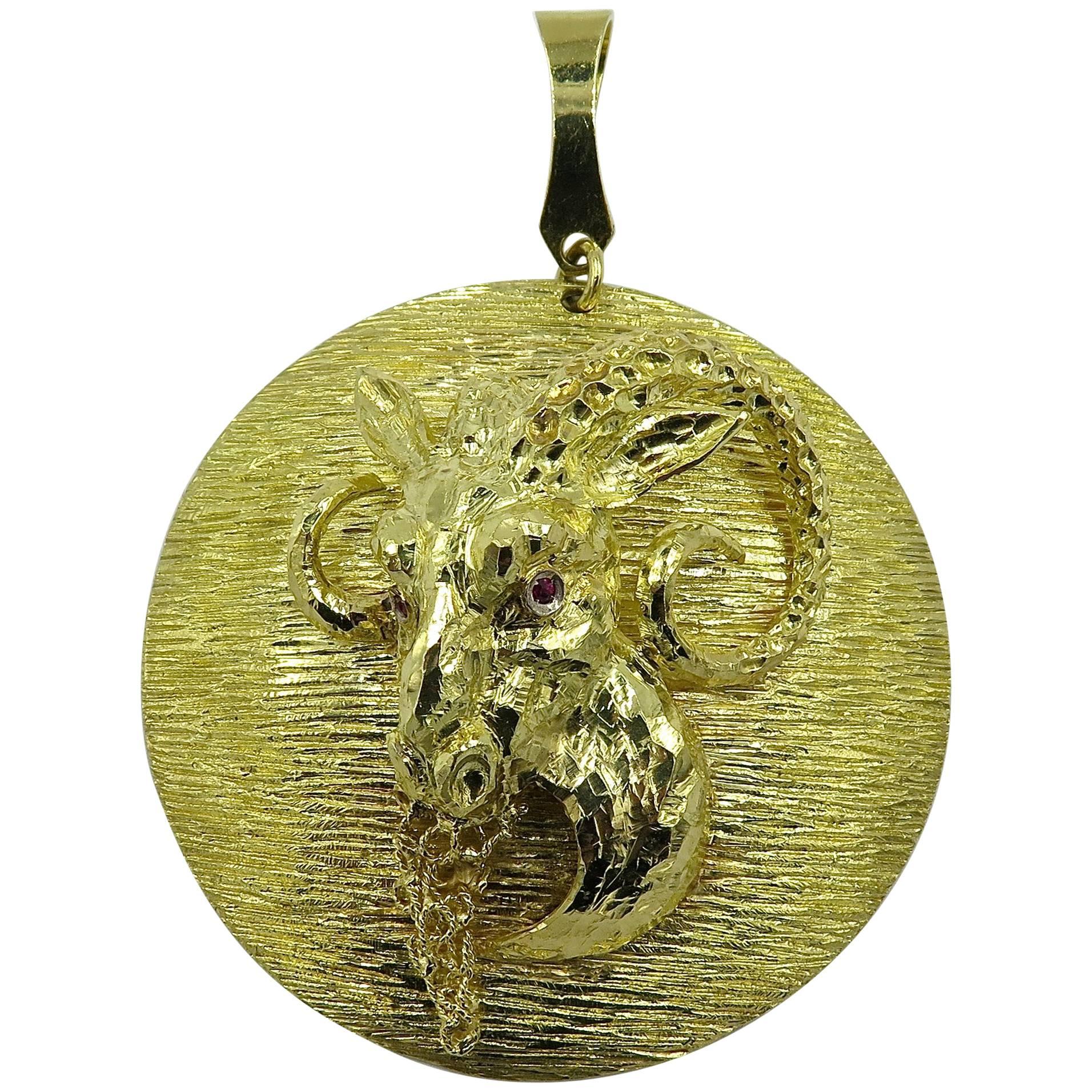Gold and Ruby Ram Pendant