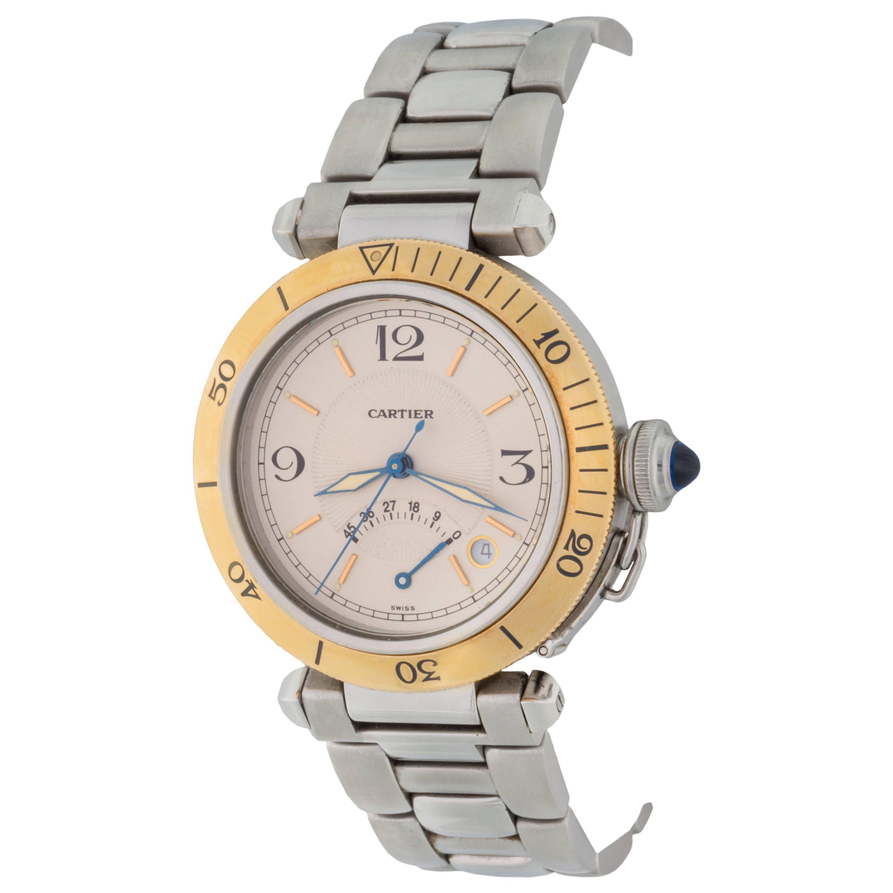 Cartier Pasha Mens Yellow Gold Stainless Steel Automatic Wristwatch In Stock