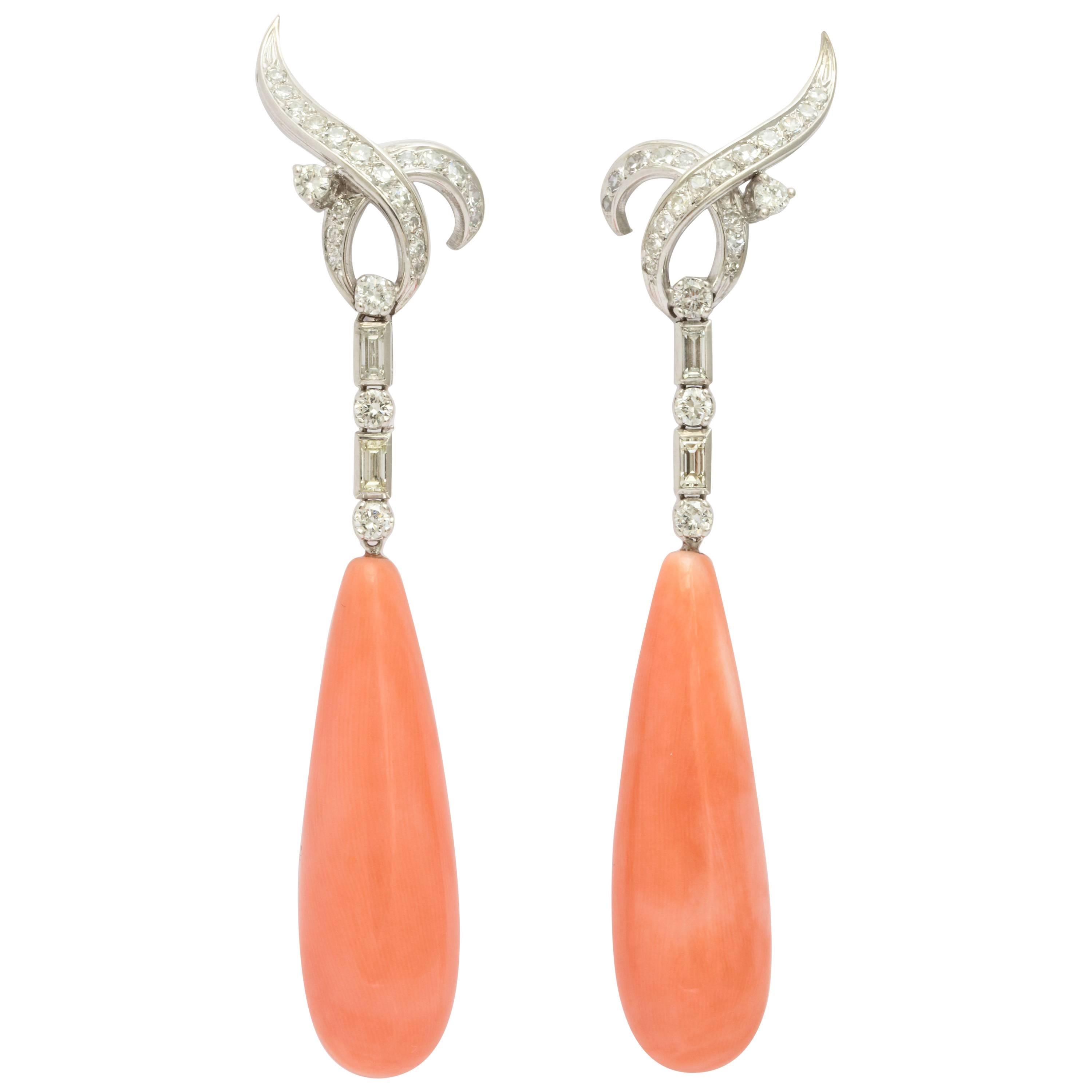 Coral and Diamond Drop Earrings
