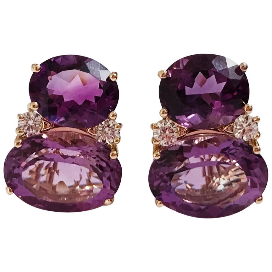 Large Gum Drop Earrings with Two-Toned Amethyst and Diamonds For Sale