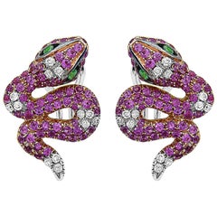 Boucles d'oreilles serpent en rubis et diamant