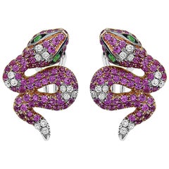 Boucles d'oreilles serpent en rubis et diamant