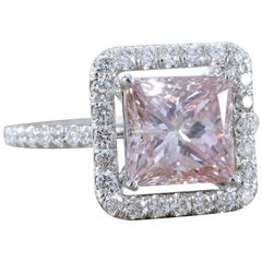 3.02 Carat Pink Diamond Princess Cut Gold Engagement Ring