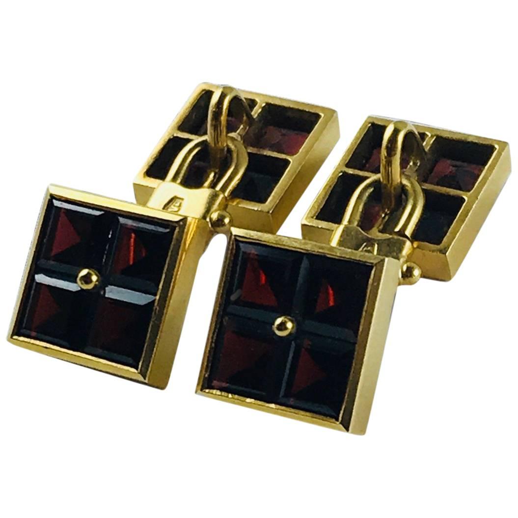 Carlo Weingrill Yellow Gold Garnet Square Cube Cufflinks For Sale