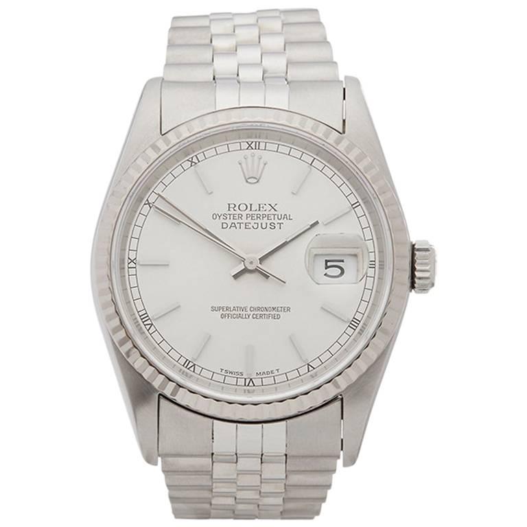 Rolex White Gold Stainless Steel Datejust Automatic Wristwatch Ref 16234, 1995