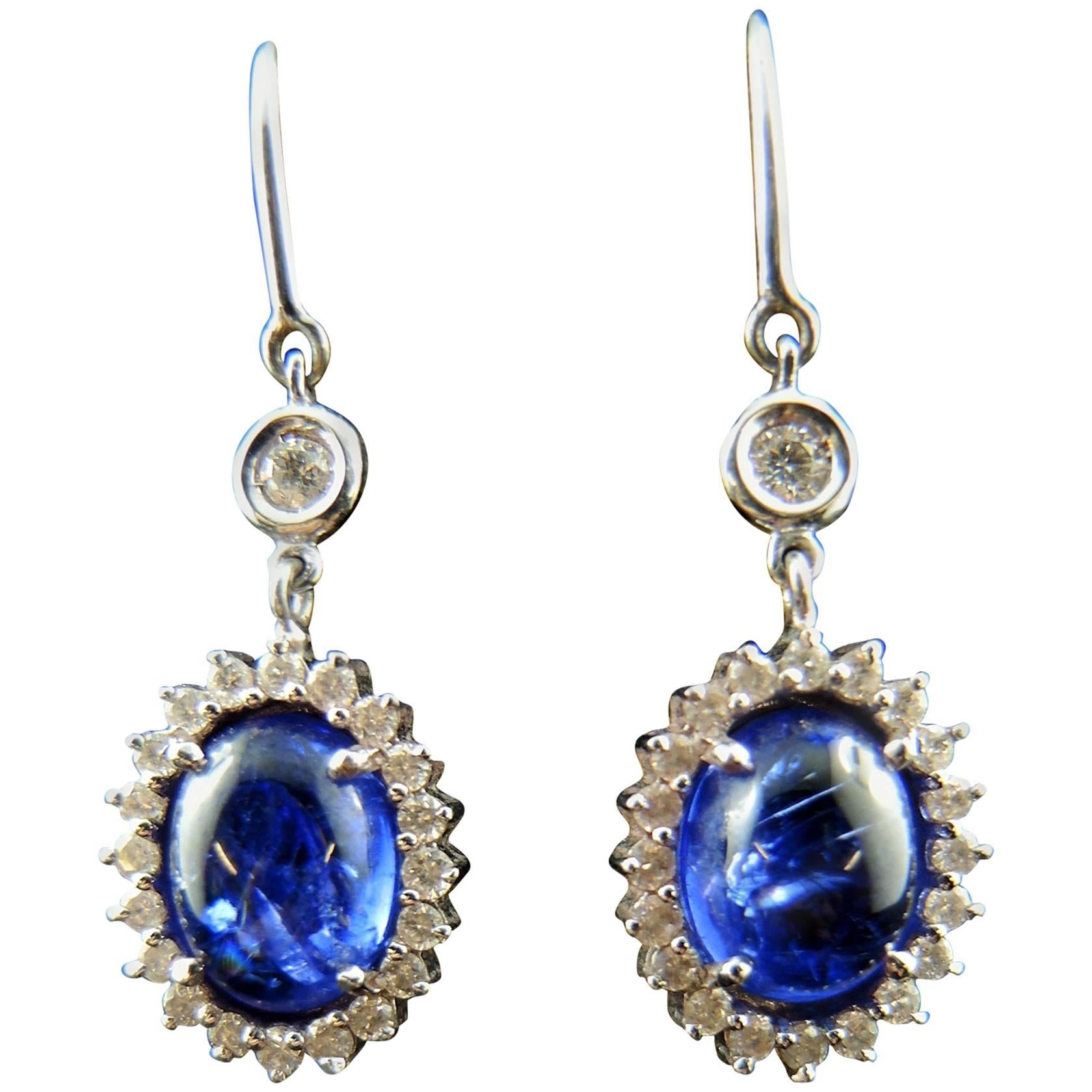 Tanzanites, 5.45 Carat Earrings with Diamonds For Sale