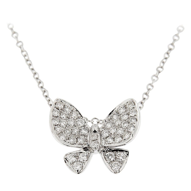 Jona White Diamond Gold Butterfly Pendant Necklace For Sale At 1stdibs