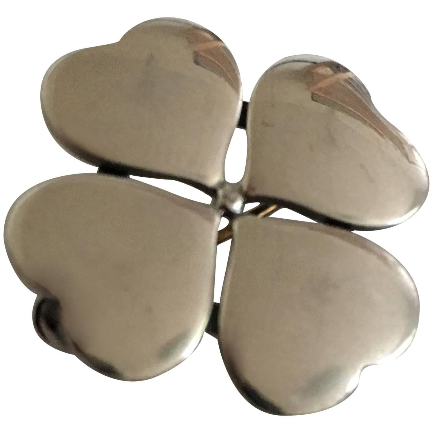 Hans Hansen Sterling Silver Brooch of Four Hearts No. 108