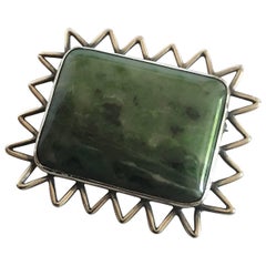 Hans Hansen Sterling Silver Green Toned Stone Brooch