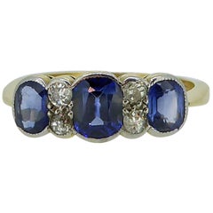 1920s Engagement Ring with Diamonds and Synthetic Sapphires