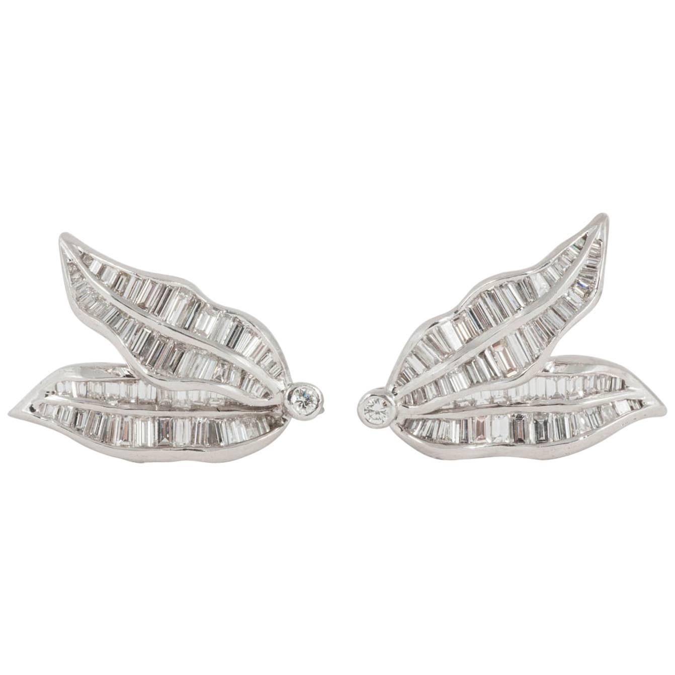 Diamond Baguette Cut Clip on Earrings For Sale