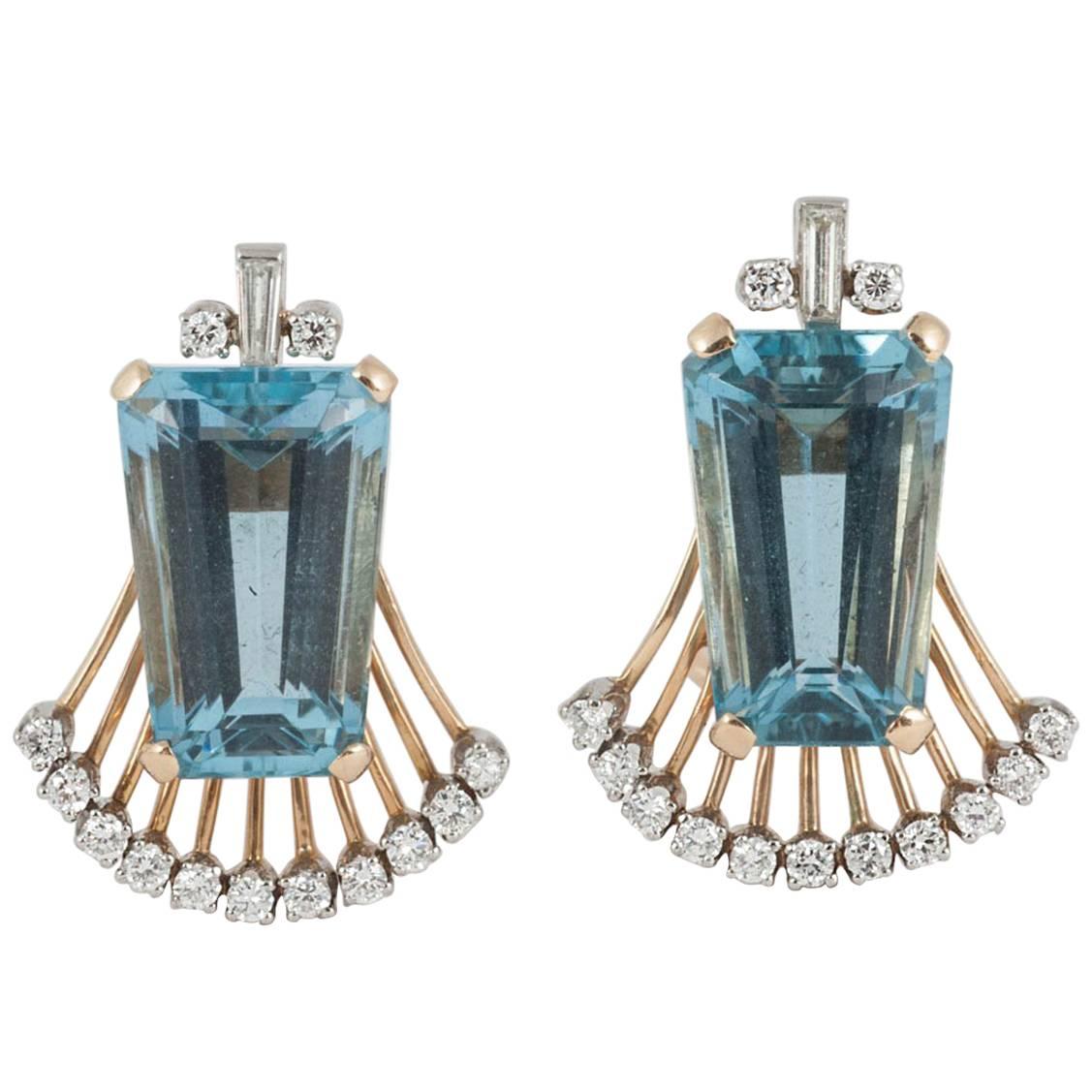 Aquamarine and Diamond Clip on Earrings For Sale