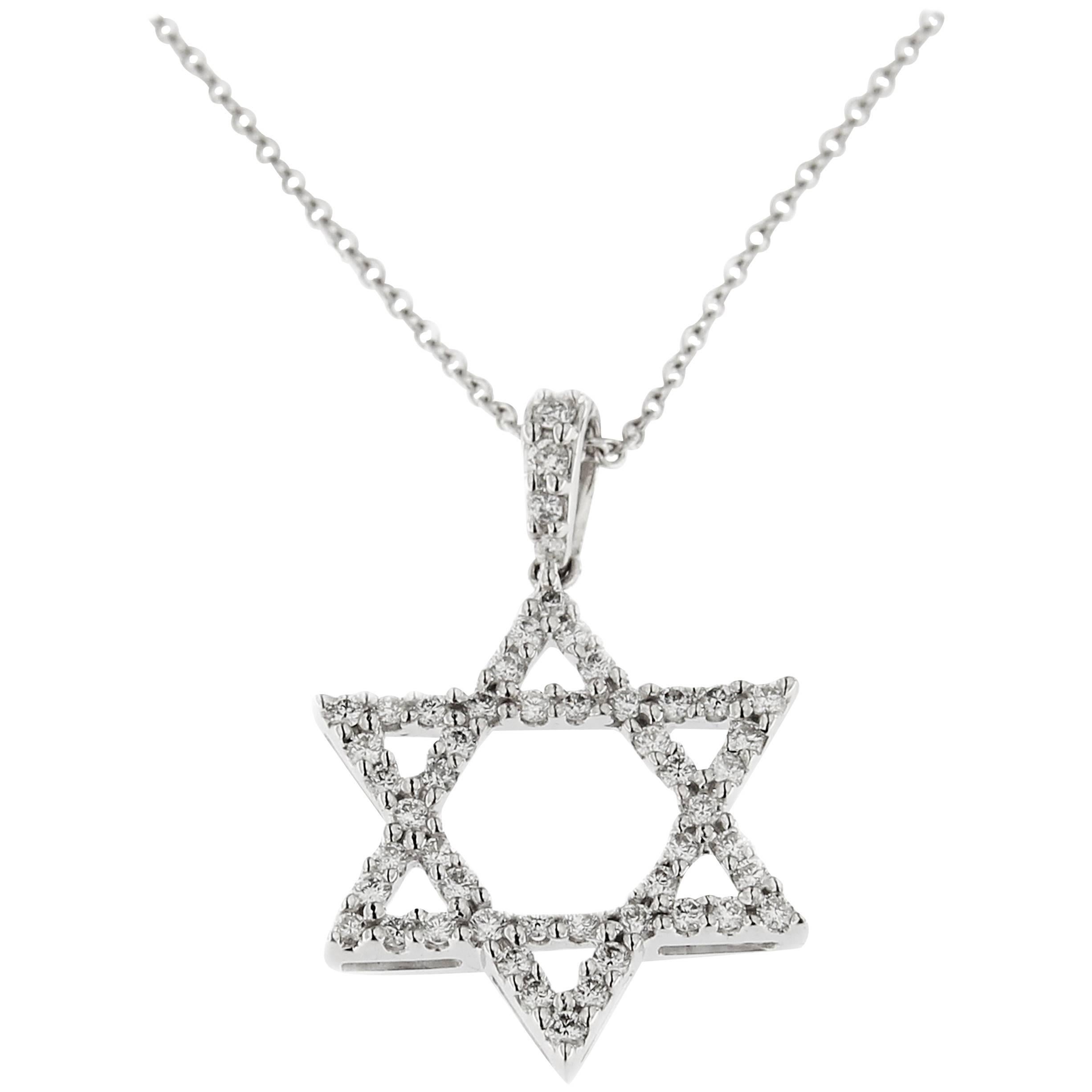 Jona Magen David White Diamond 18 Karat White Gold Pendant Necklace