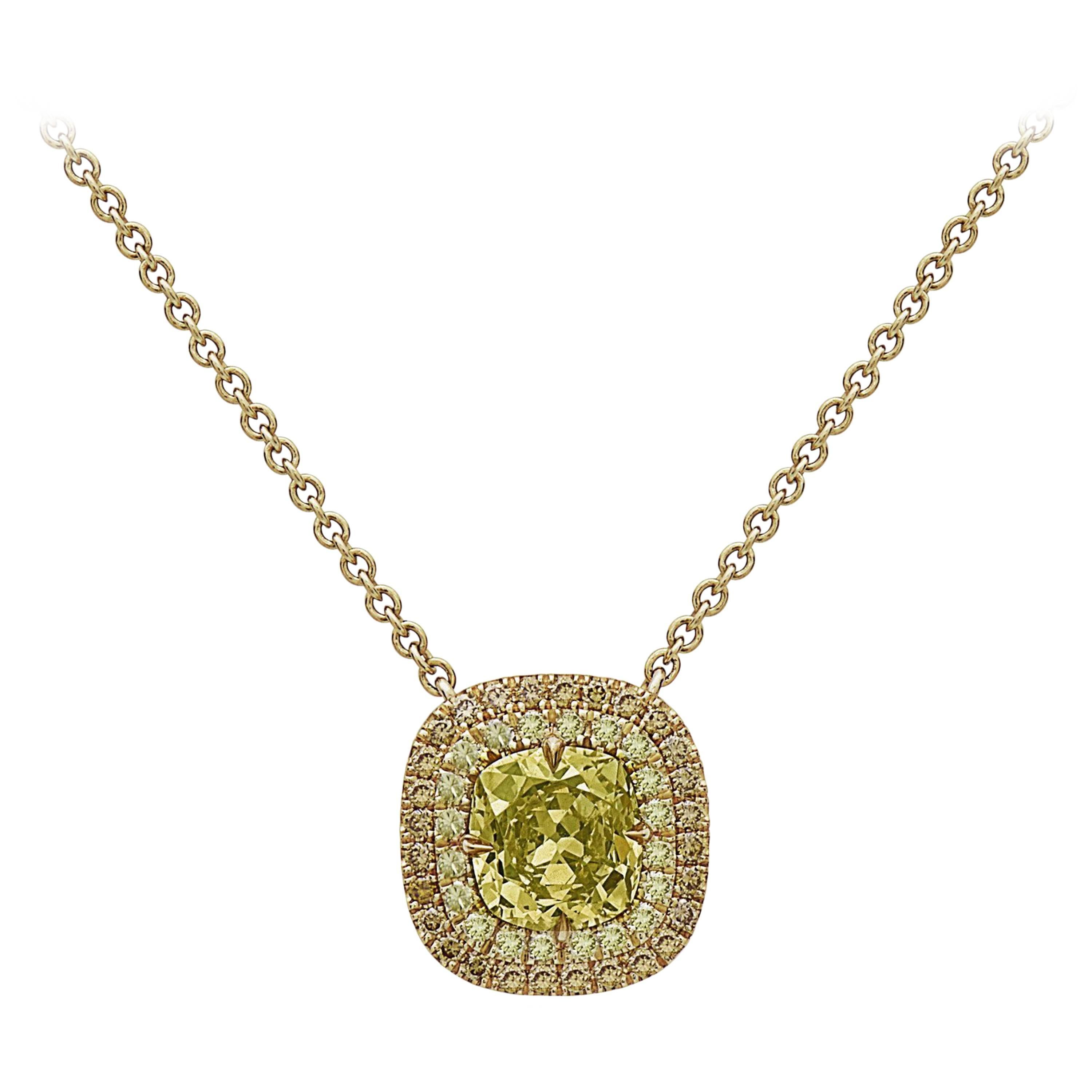 Emilio Jewelry GIA Certified Fancy Greenish Yellow Diamond Necklace