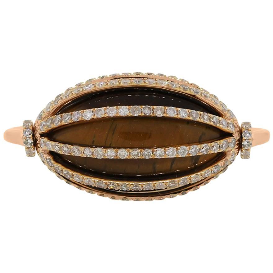 Tigers Eye and Diamond Spinning Cocktail Ring For Sale
